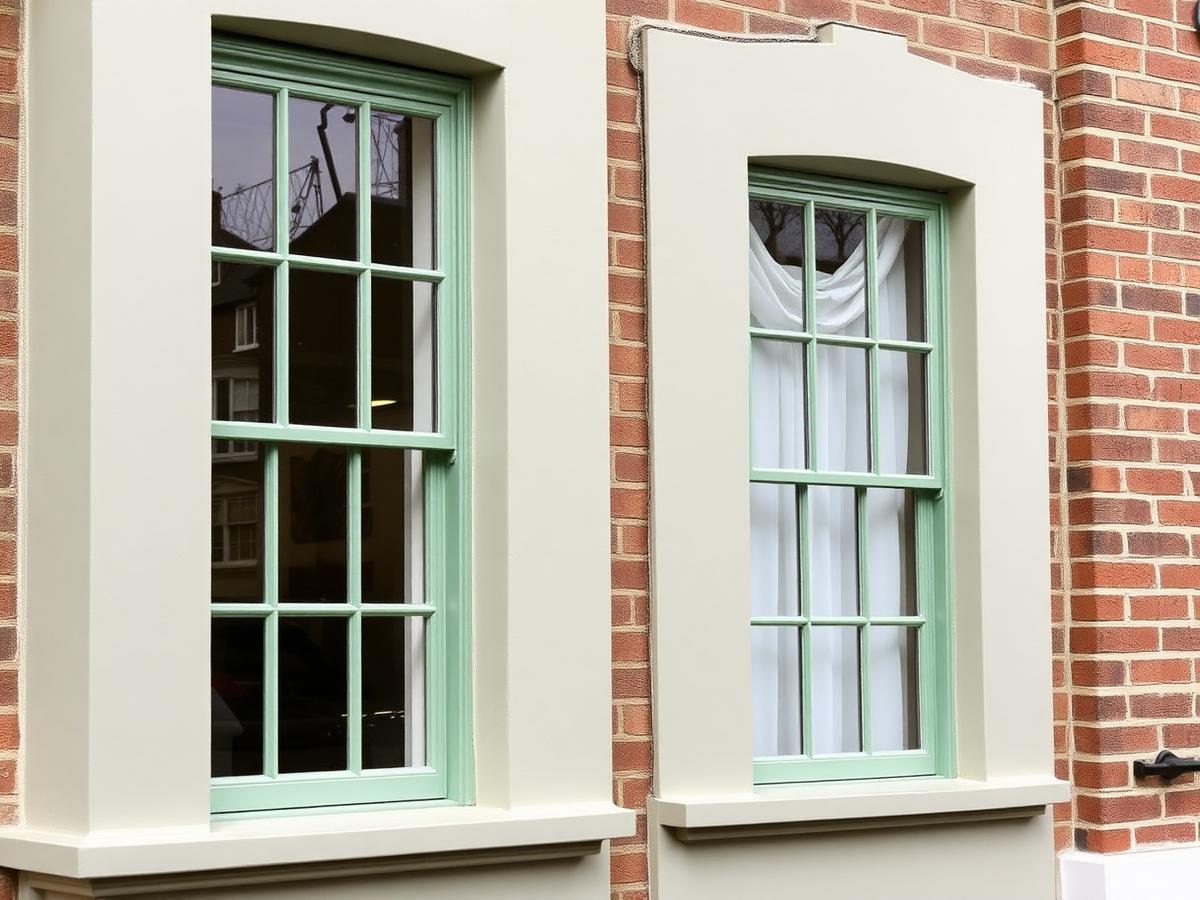 Painted timber sash windows on a Georgian British townhouse